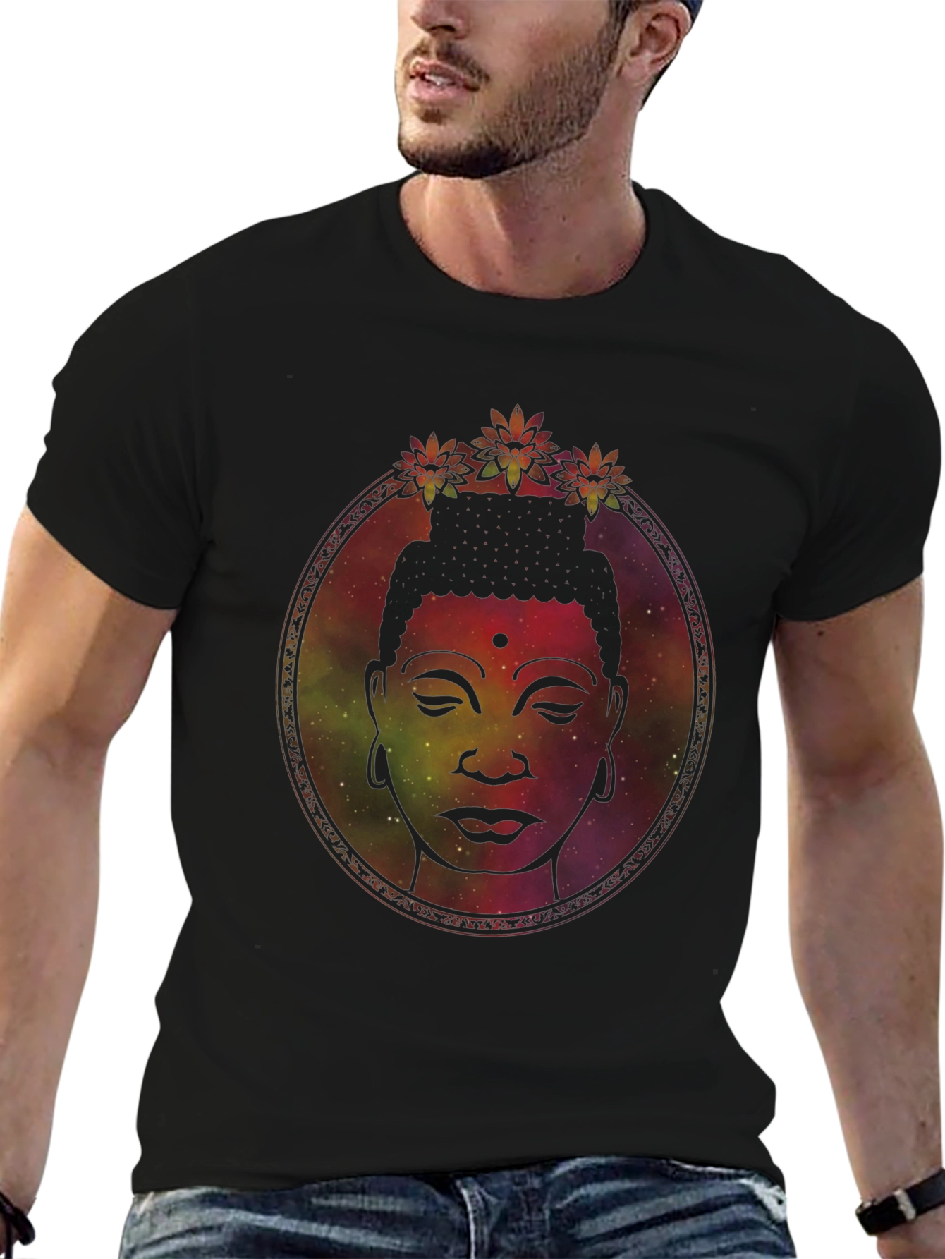 Buddha Head Graphic Tee - Meditative Galaxy Print