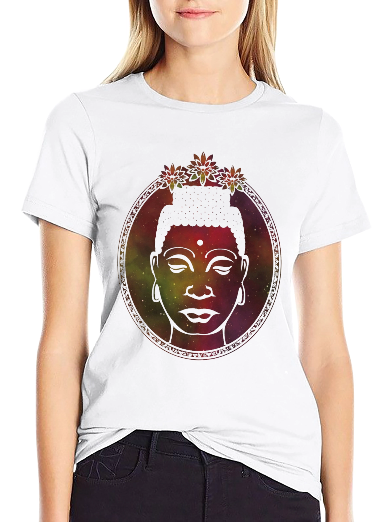 Buddha Head Graphic Tee - Meditative Galaxy Print