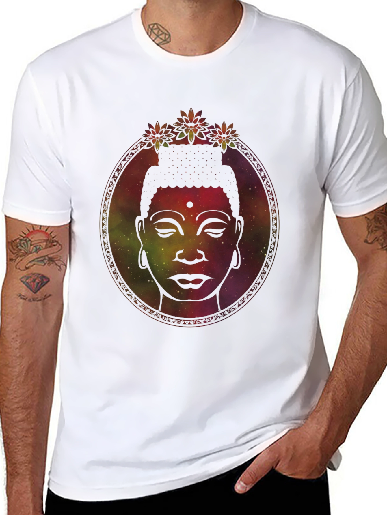 Buddha Head Graphic Tee - Meditative Galaxy Print