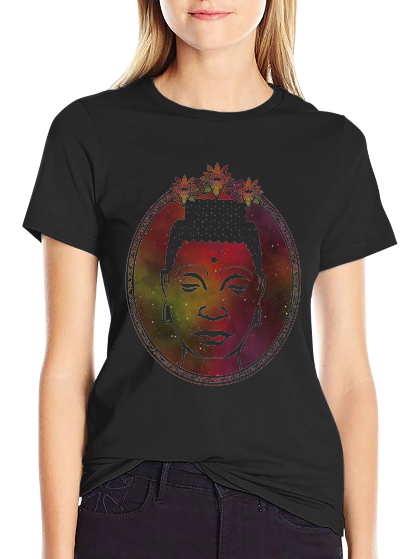 Buddha Head Graphic Tee - Meditative Galaxy Print