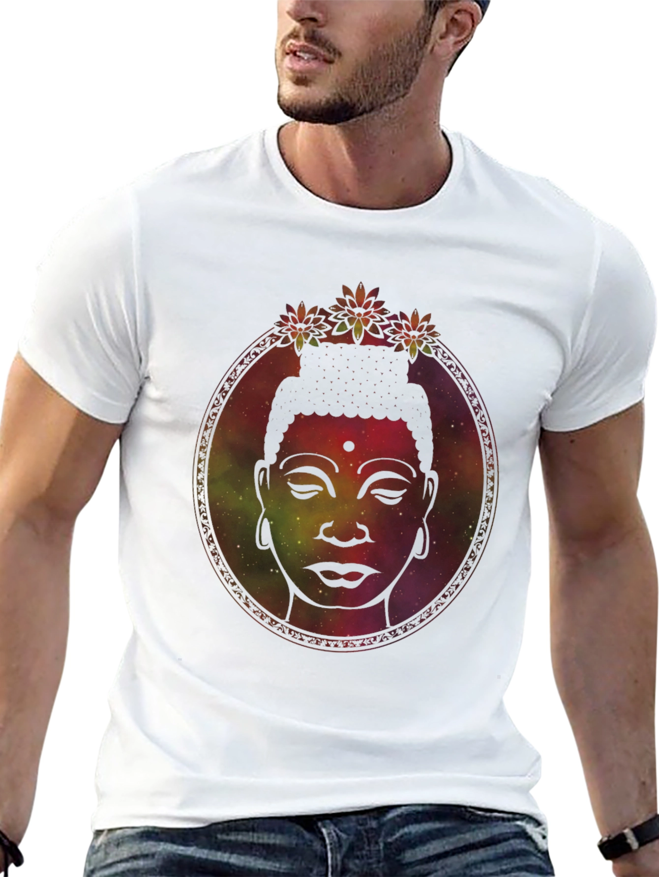 Buddha Head Graphic Tee - Meditative Galaxy Print