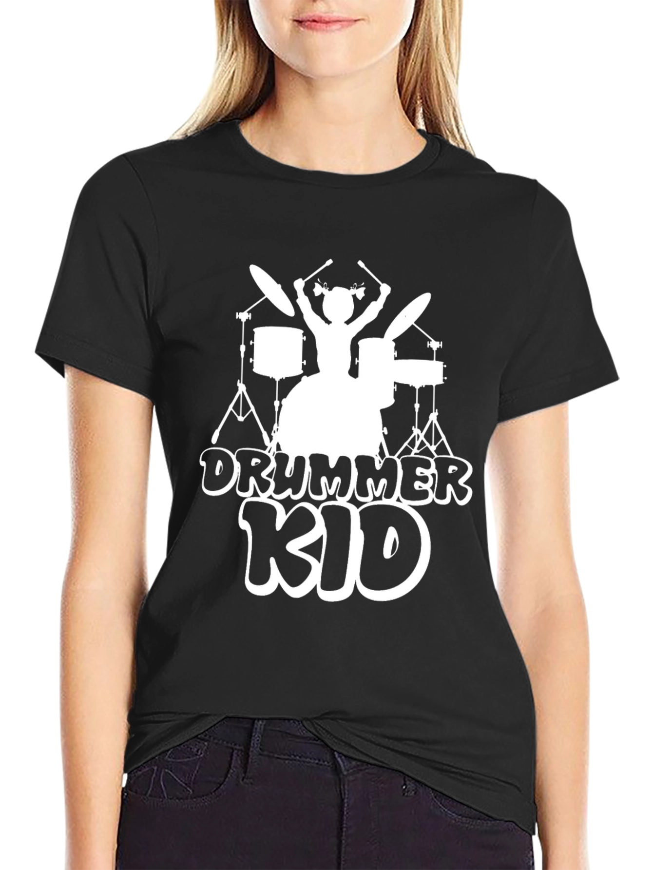 Drummer Kid Graphic T-Shirt - Black