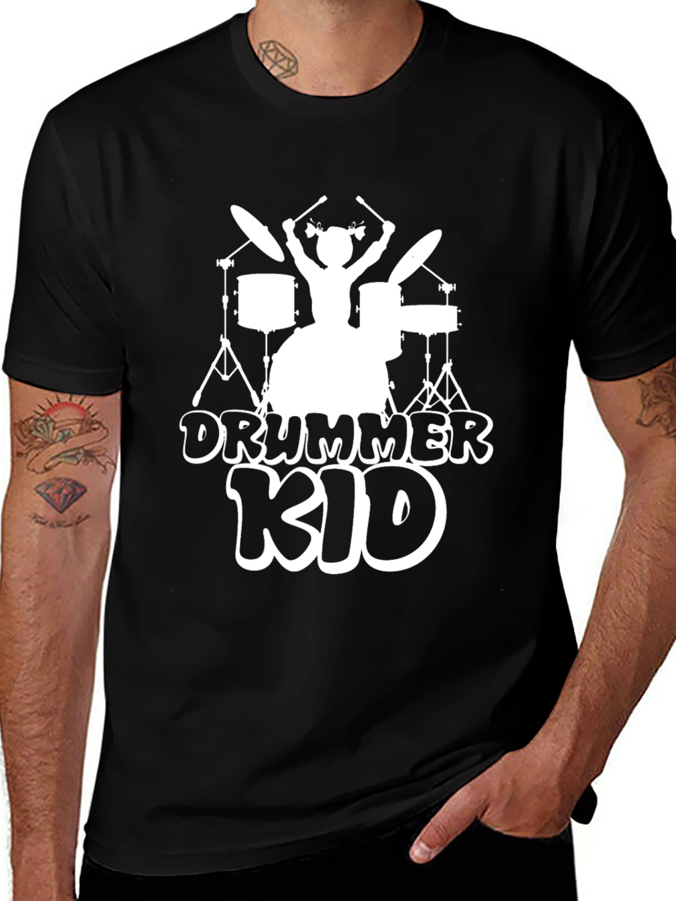 Drummer Kid Graphic T-Shirt - Black