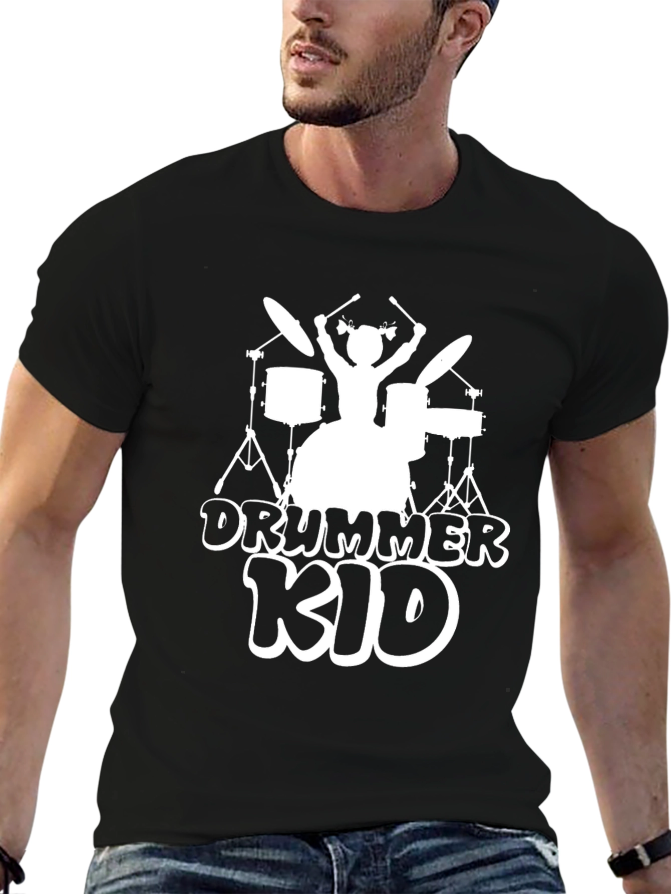 Drummer Kid Graphic T-Shirt - Black