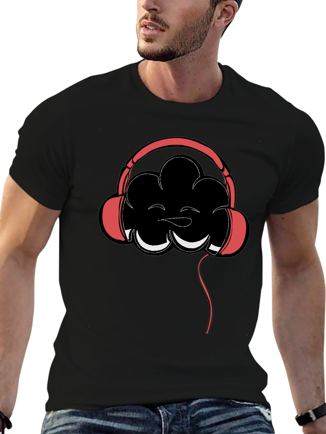 Cloud Headphones Graphic Tee - Mens Black Cotton T-Shirt