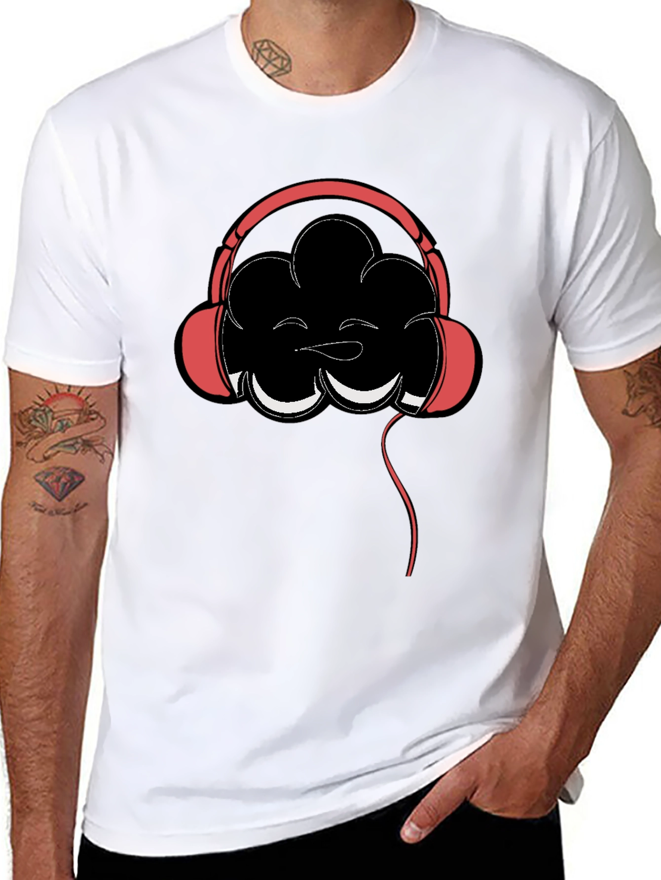 Cloud Headphones Graphic Tee - Mens Black Cotton T-Shirt