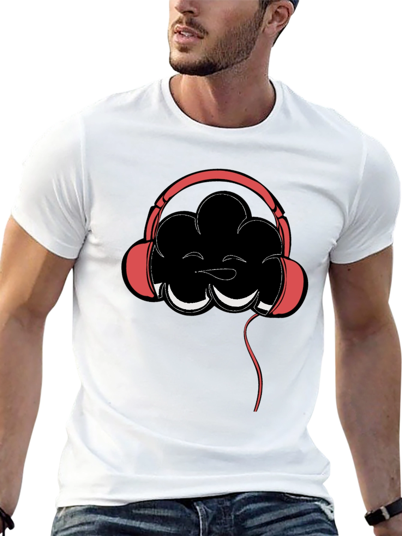 Cloud Headphones Graphic Tee - Mens Black Cotton T-Shirt