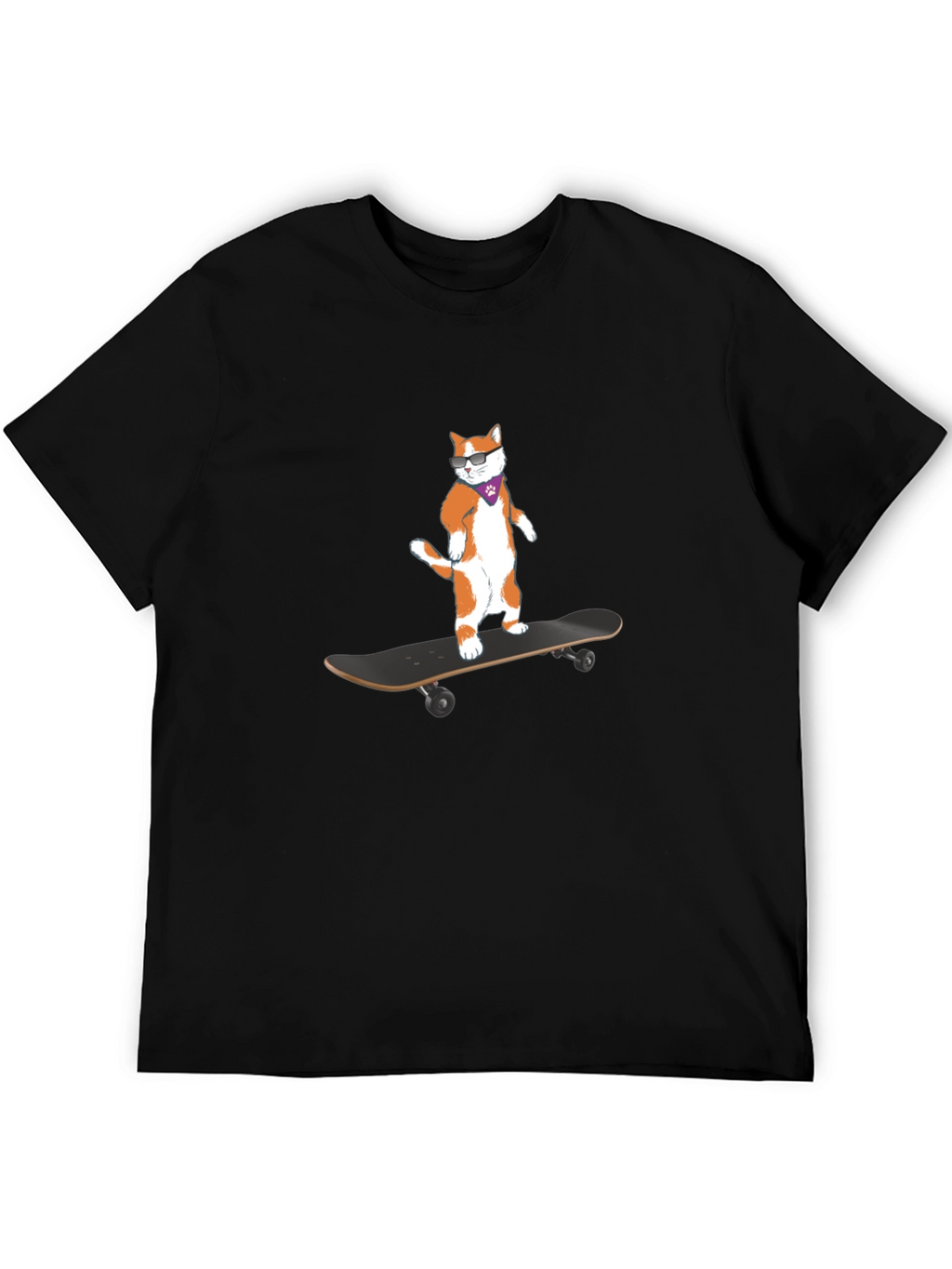 Cool Cat Skateboarder Black T-Shirt