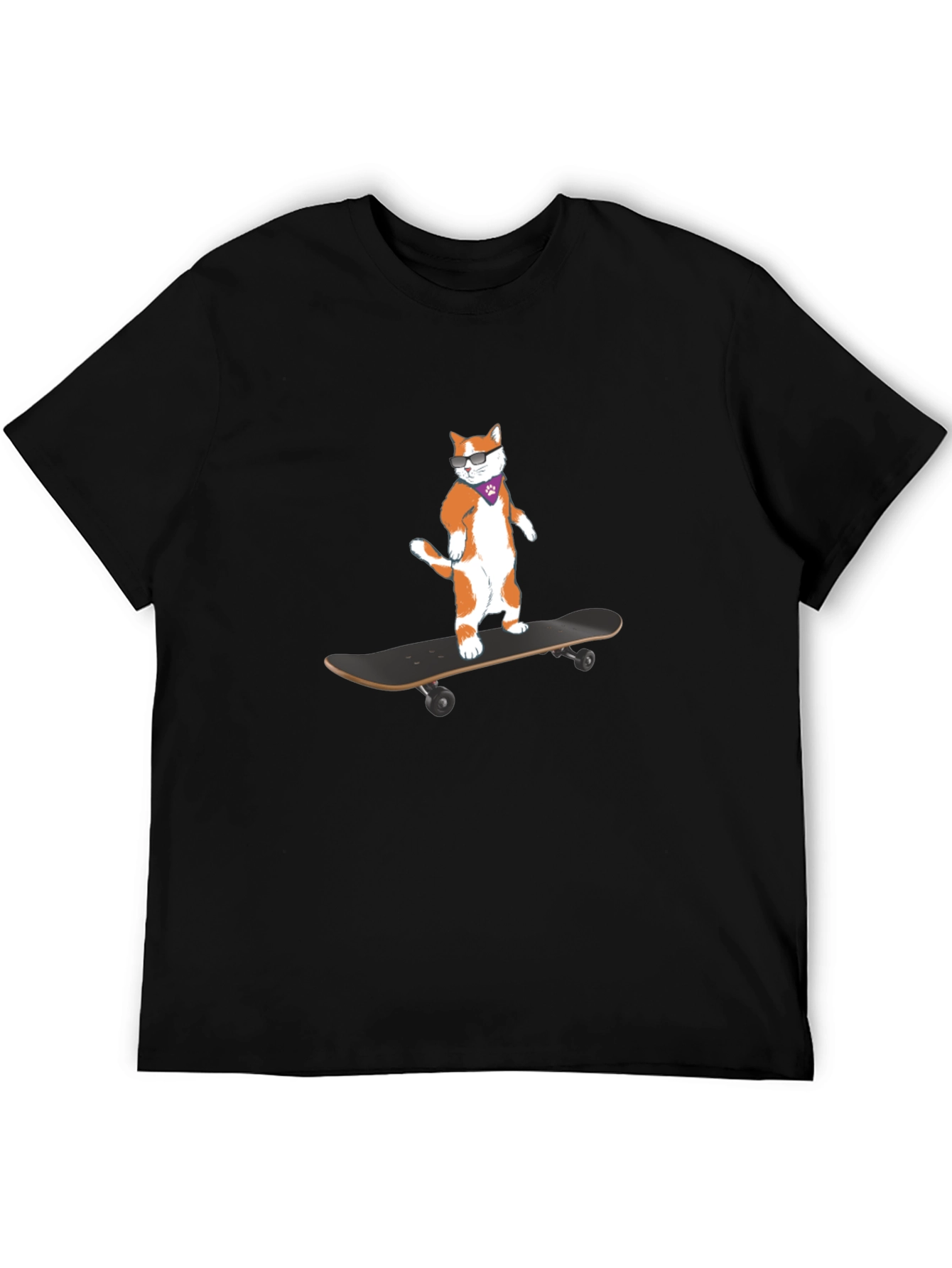 Cool Cat Skateboarder Black T-Shirt