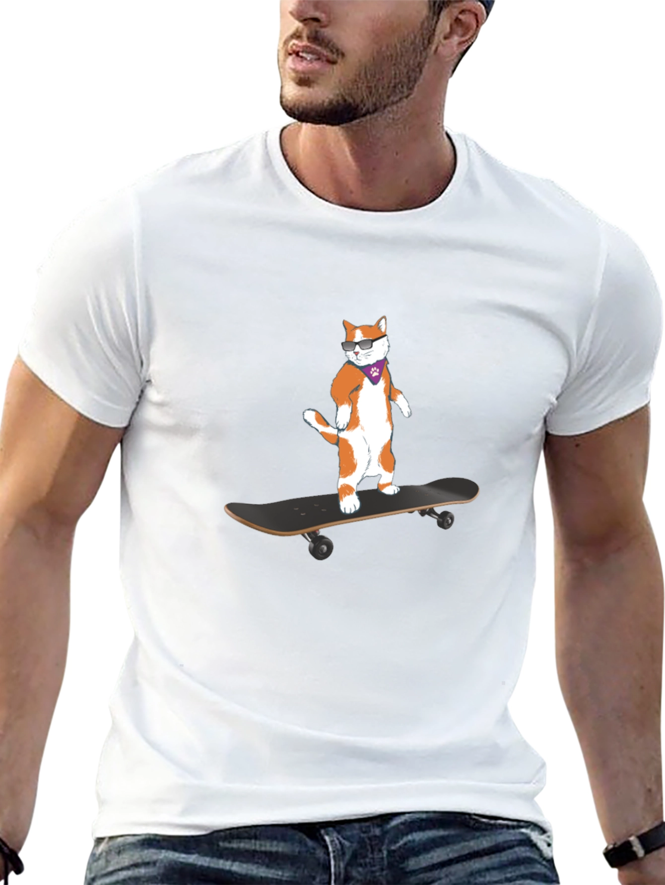 Cool Cat Skateboarder Black T-Shirt
