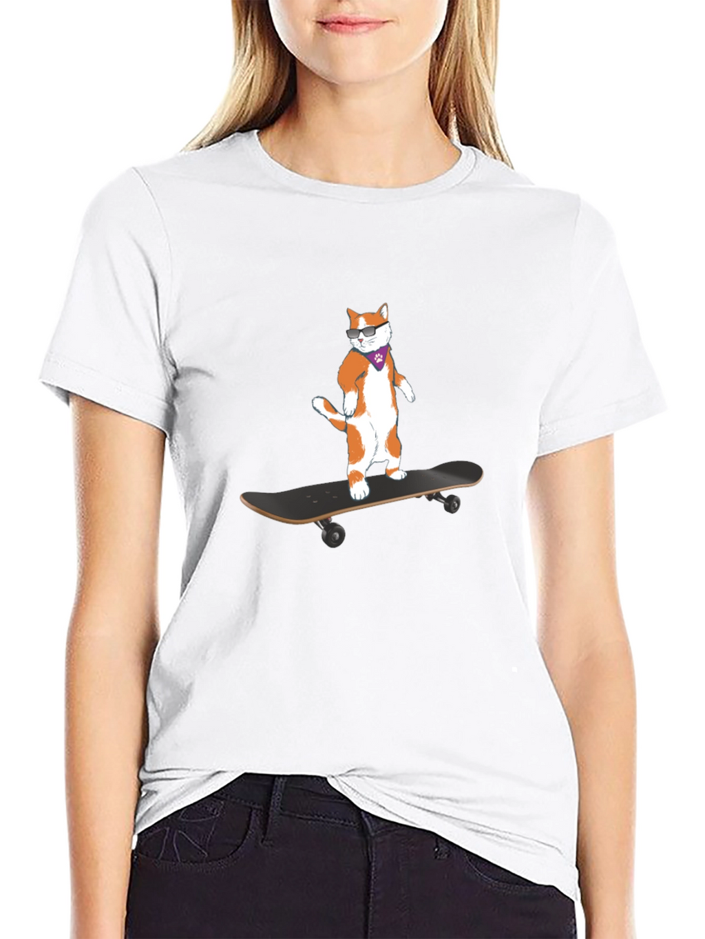 Cool Cat Skateboarder Black T-Shirt