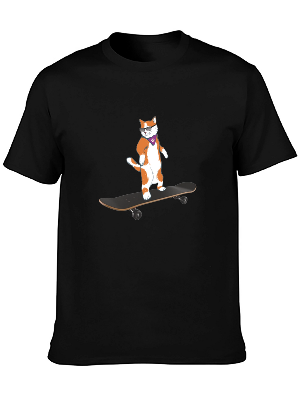 Cool Cat Skateboarder Black T-Shirt