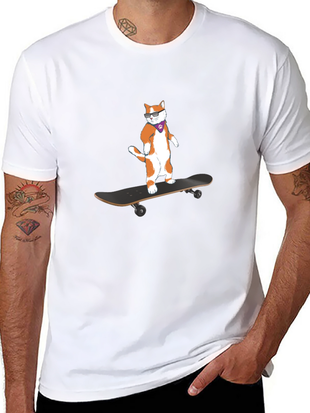 Cool Cat Skateboarder Black T-Shirt