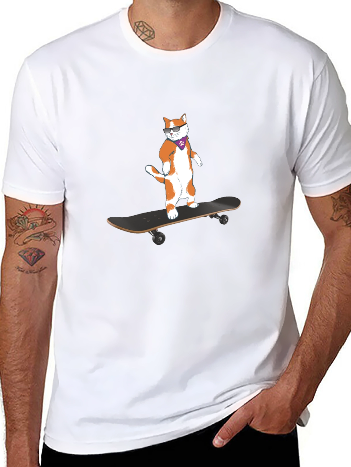 Cool Cat Skateboarder Black T-Shirt