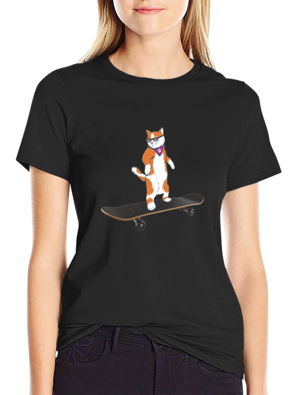 Cool Cat Skateboarder Black T-Shirt
