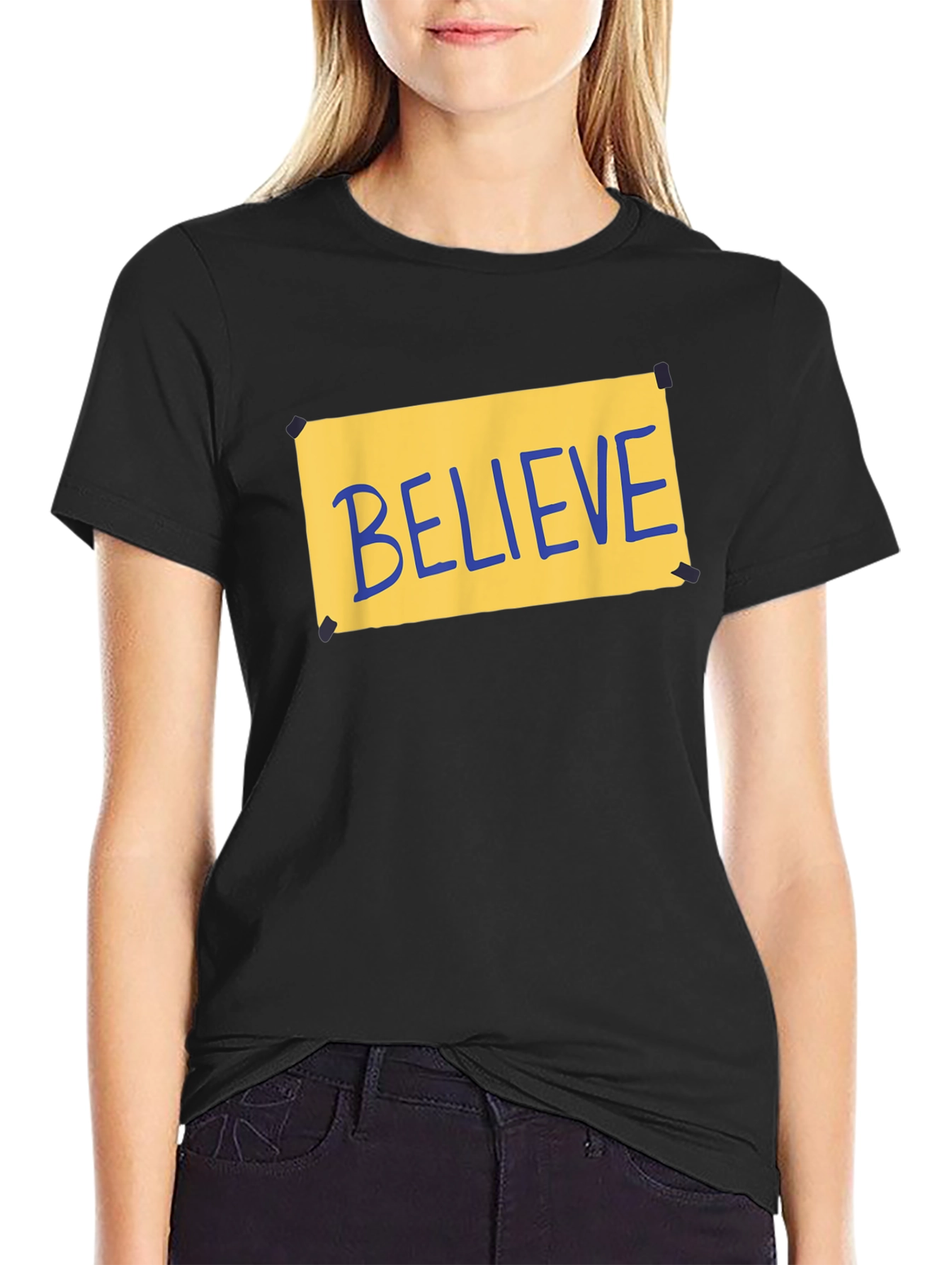 Believe Graphic T-Shirt - Black Crew Neck Tee