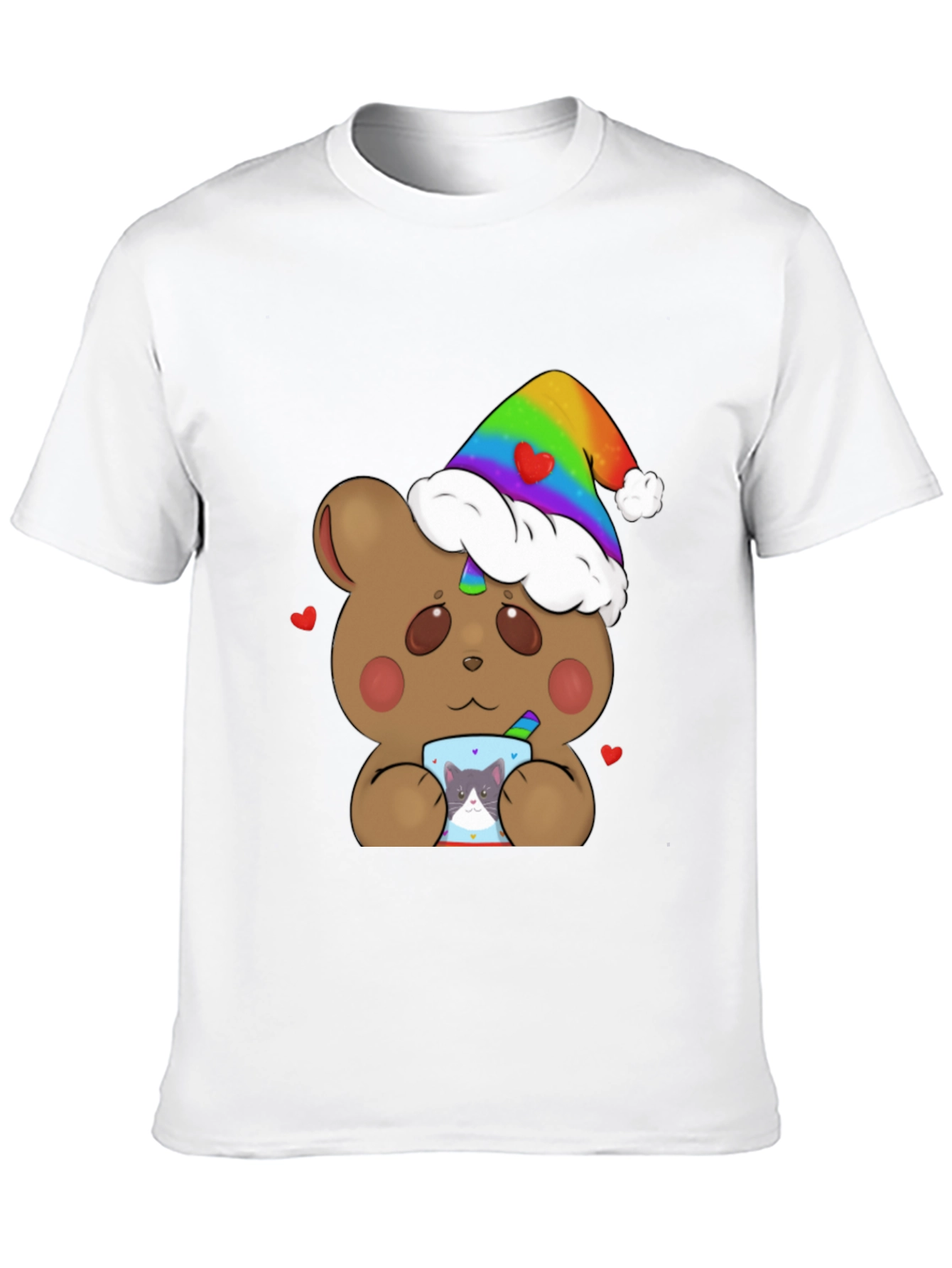 Bear with Rainbow Hat & Cat Mug T-Shirt