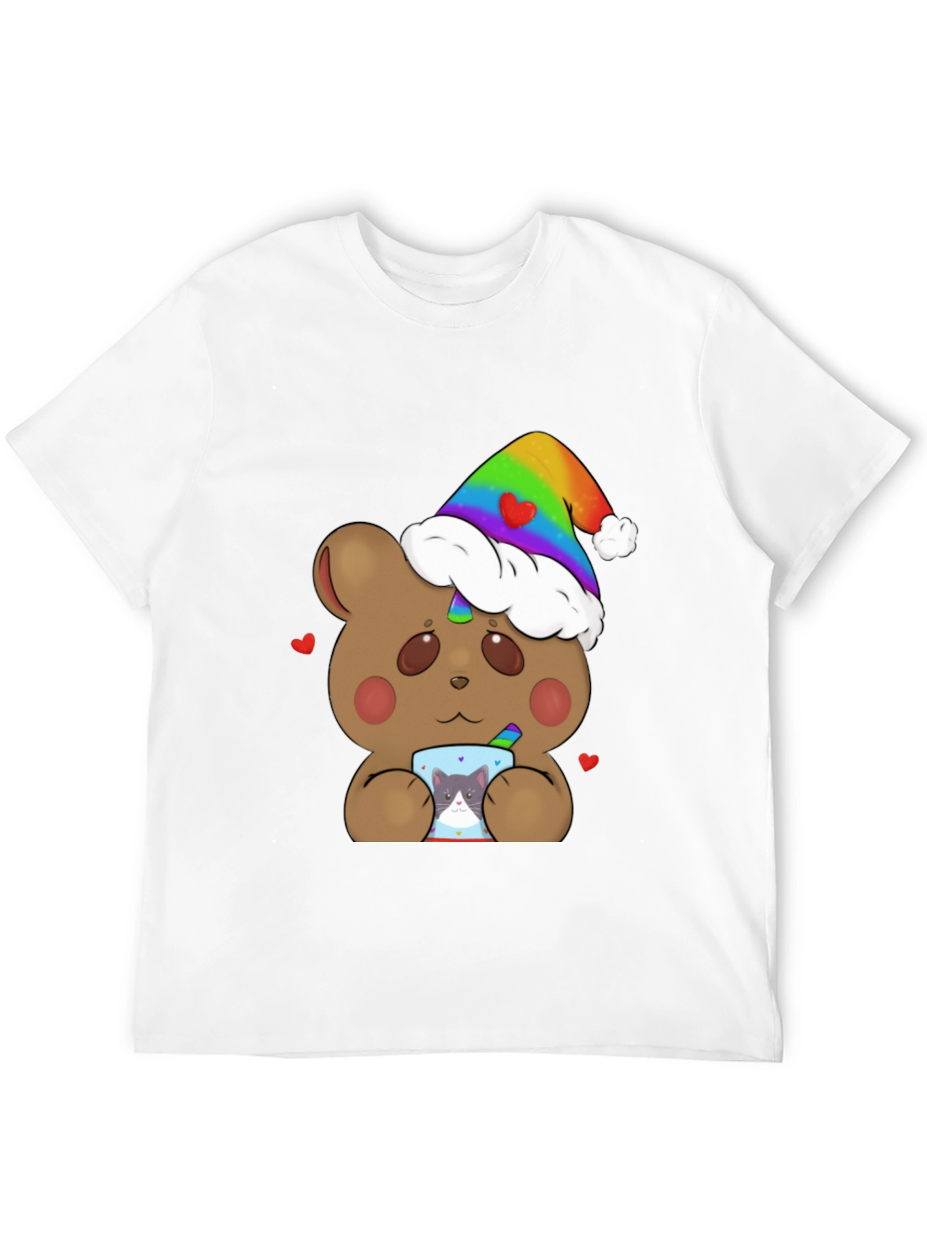 Bear with Rainbow Hat & Cat Mug T-Shirt
