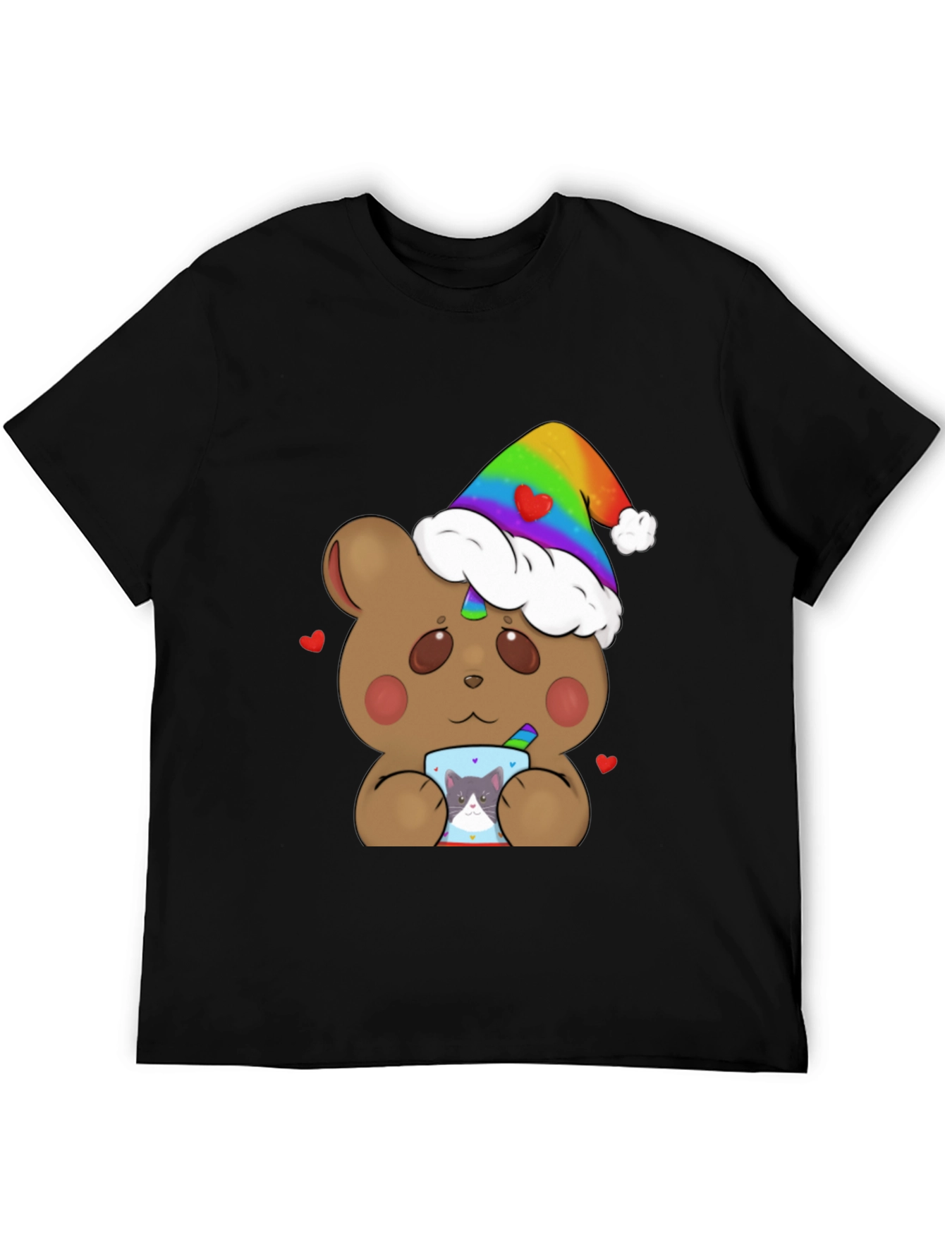 Bear with Rainbow Hat & Cat Mug T-Shirt