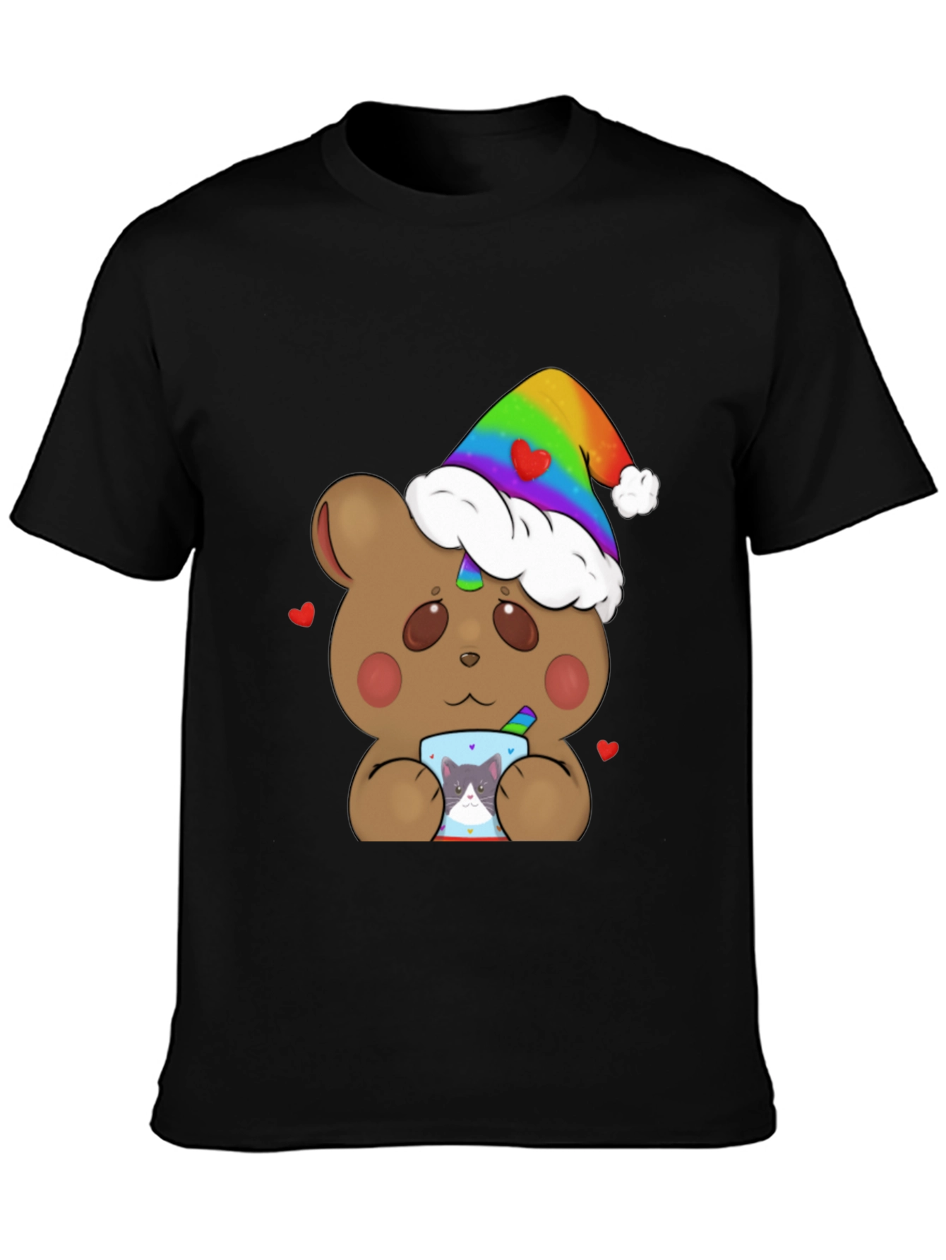 Bear with Rainbow Hat & Cat Mug T-Shirt