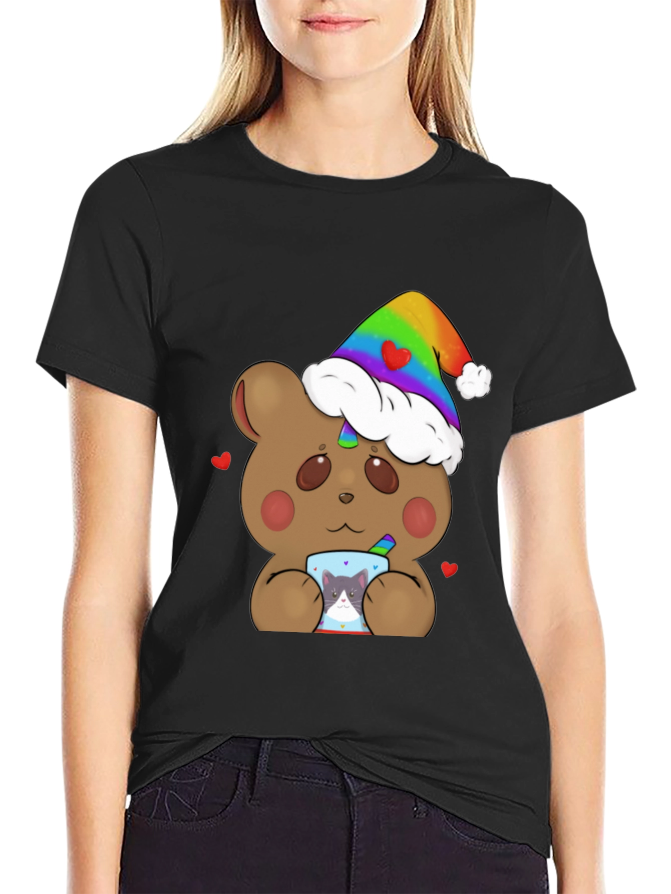 Bear with Rainbow Hat & Cat Mug T-Shirt