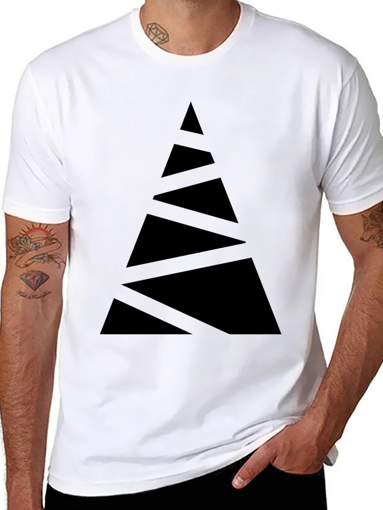 Abstract Triangle Graphic Tee - Modern Black T-Shirt