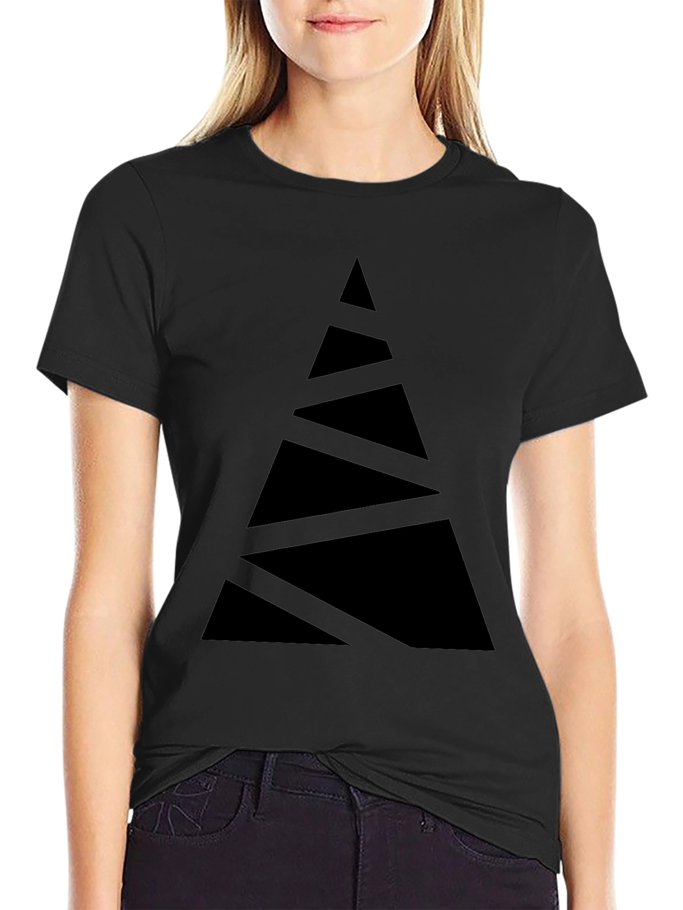 Abstract Triangle Graphic Tee - Modern Black T-Shirt