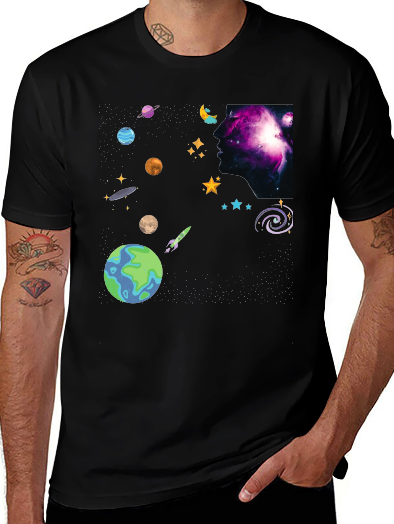 Cosmic Dreamer Black T-Shirt Space Design