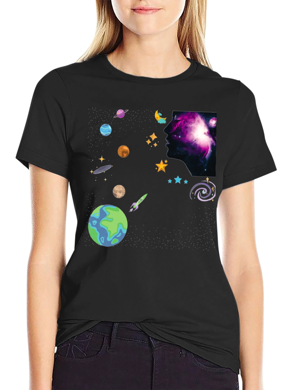 Cosmic Dreamer Black T-Shirt Space Design
