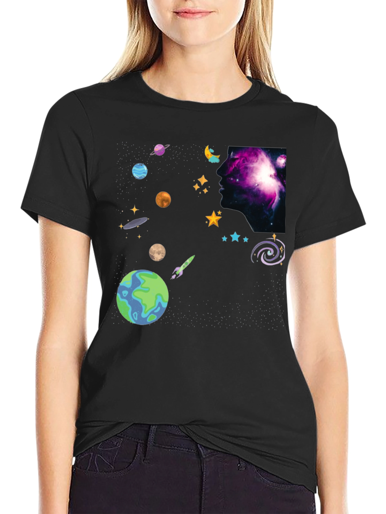 Cosmic Dreamer Black T-Shirt Space Design