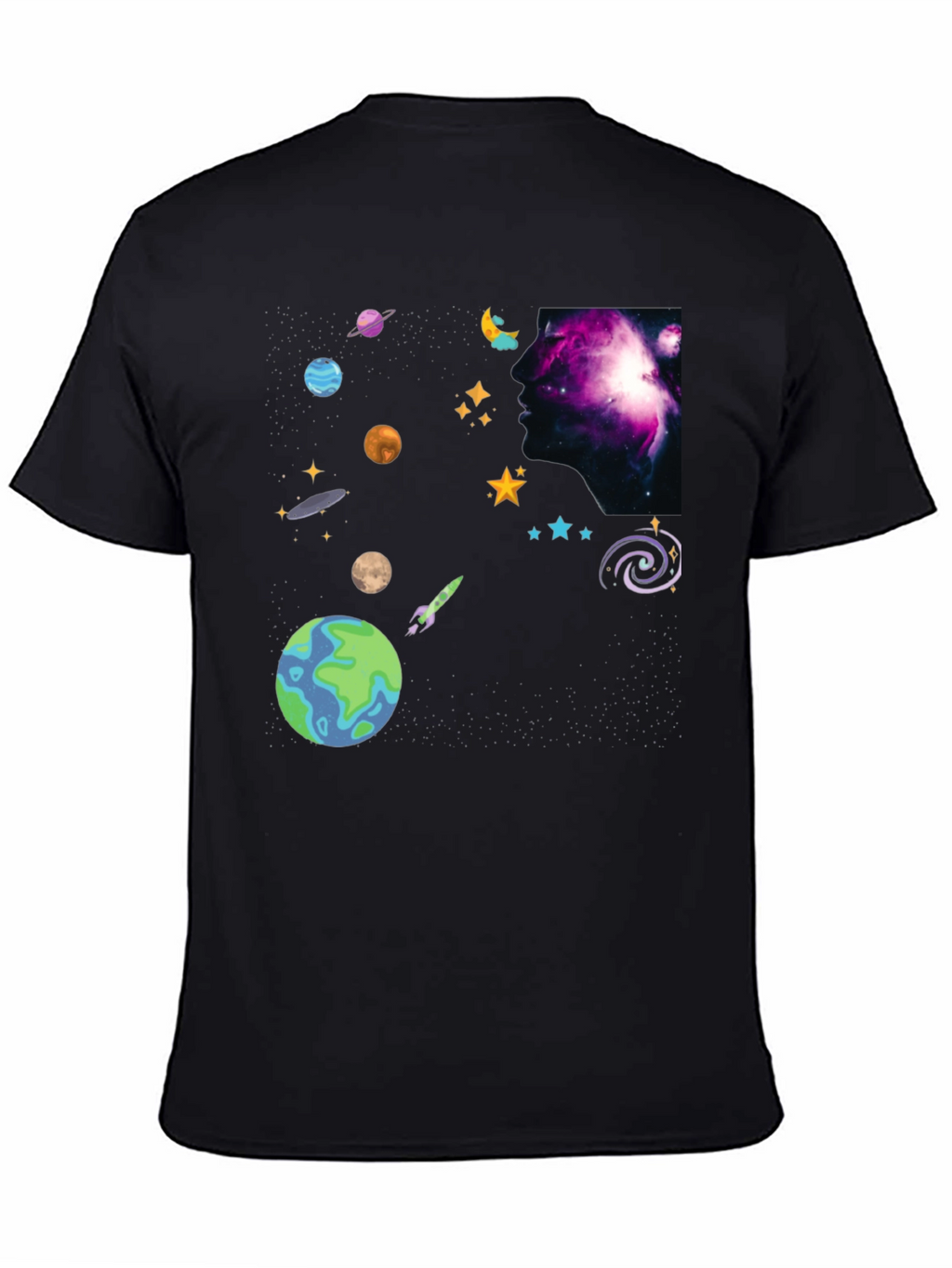 Cosmic Dreamer Black T-Shirt Space Design