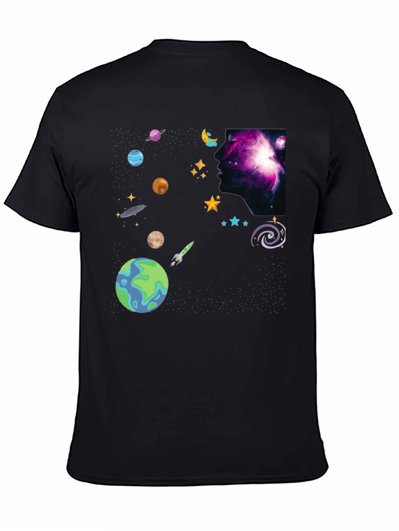 Cosmic Dreamer Black T-Shirt Space Design