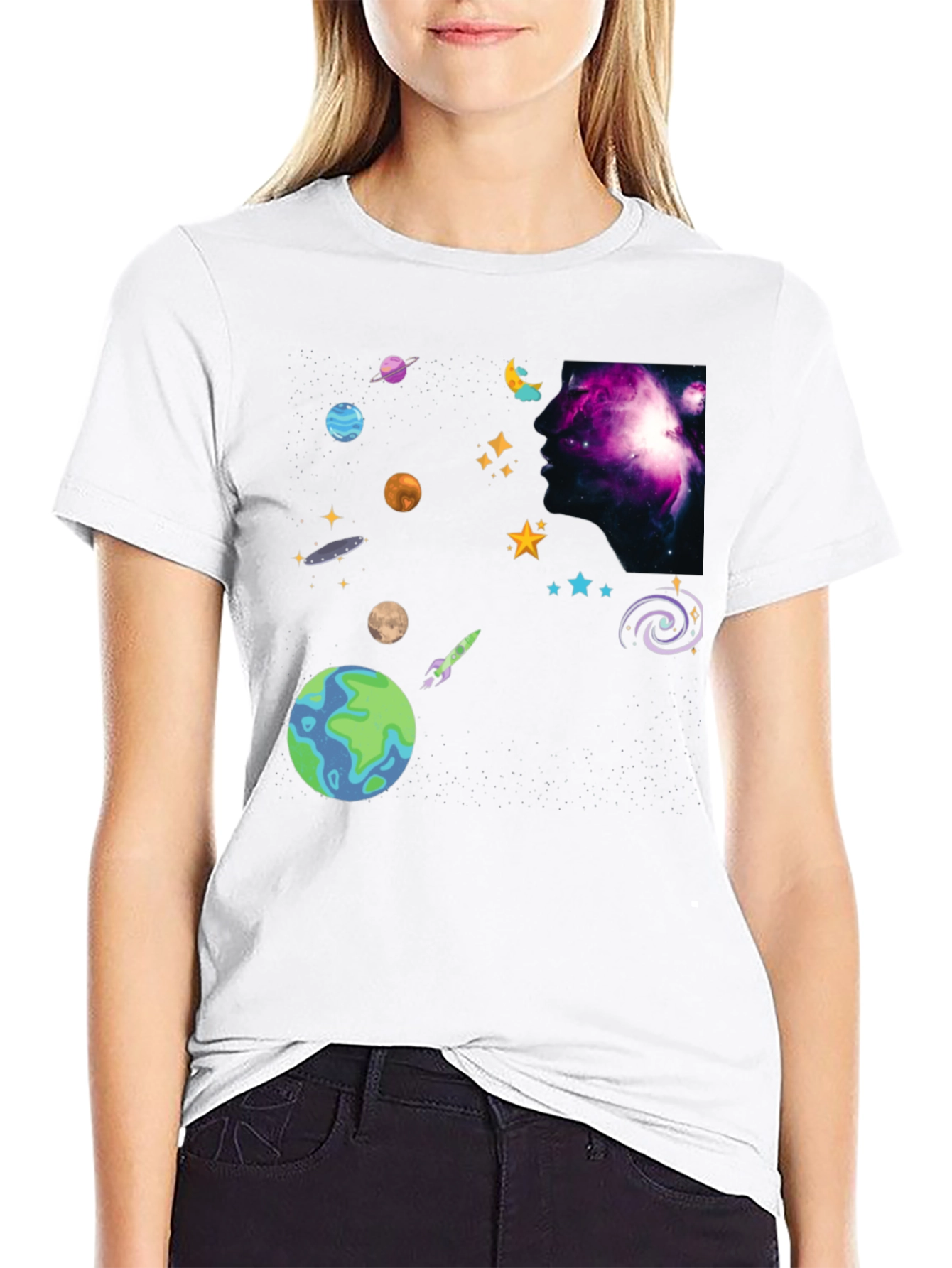 Cosmic Dreamer Black T-Shirt Space Design