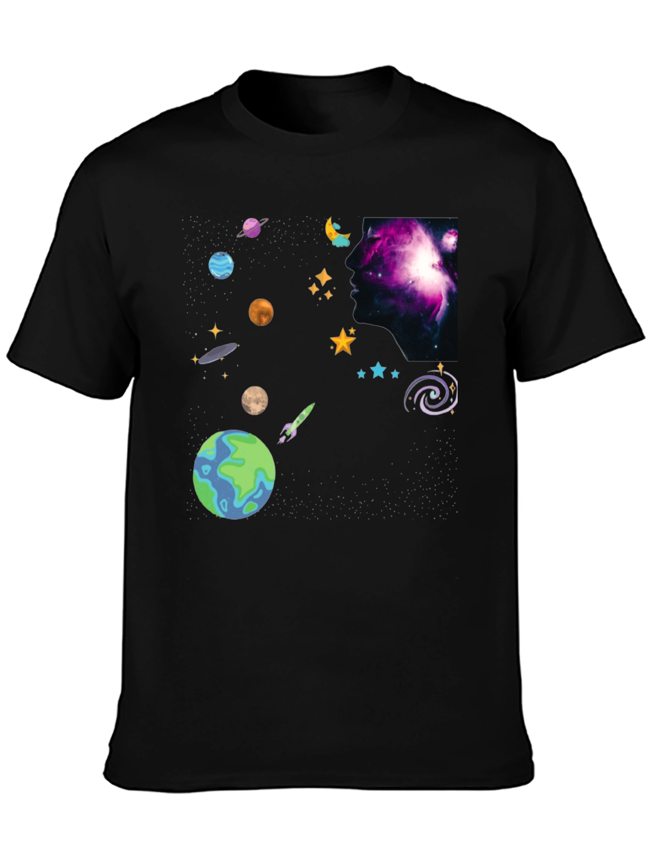 Cosmic Dreamer Black T-Shirt Space Design