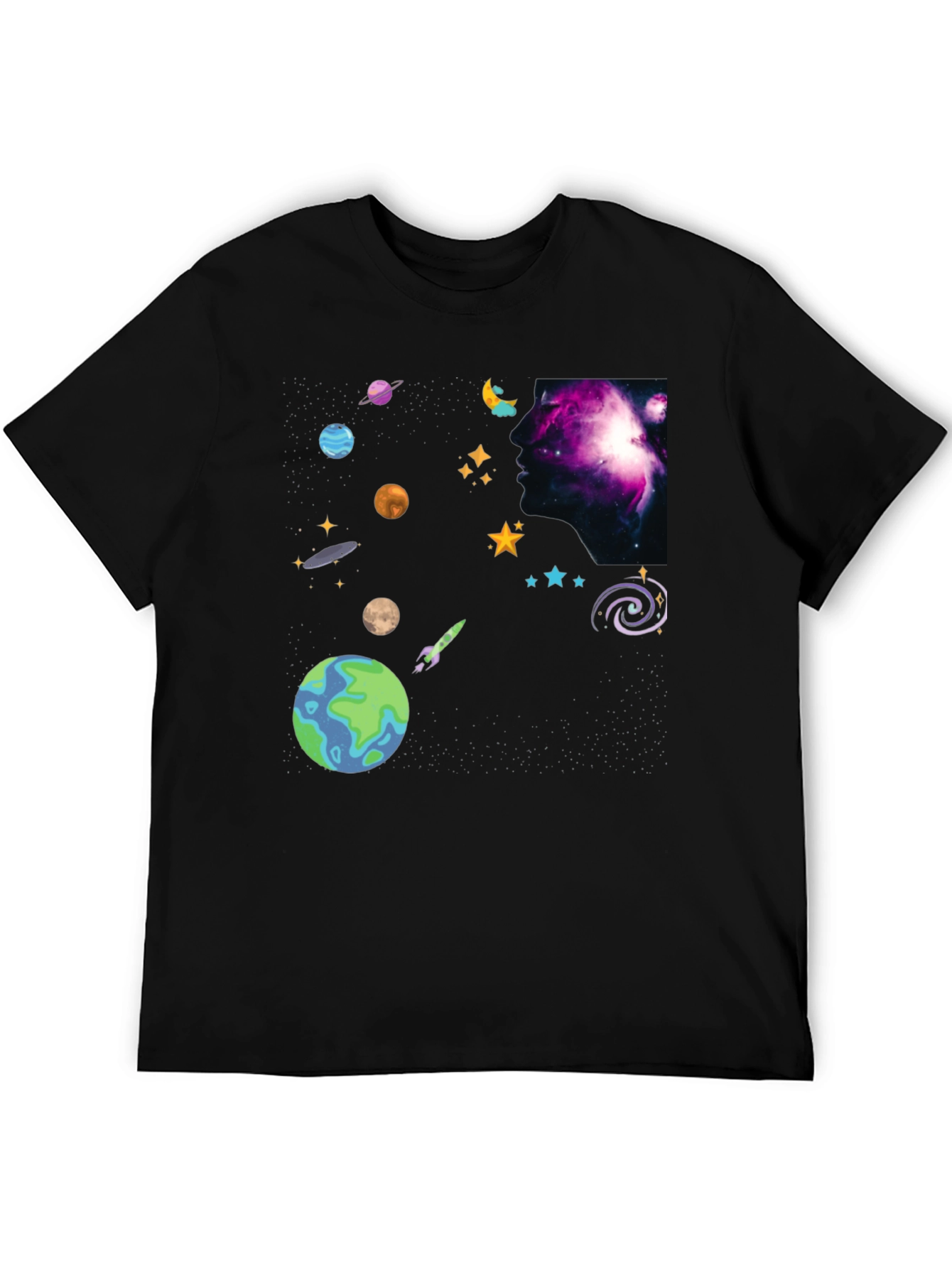 Cosmic Dreamer Black T-Shirt Space Design