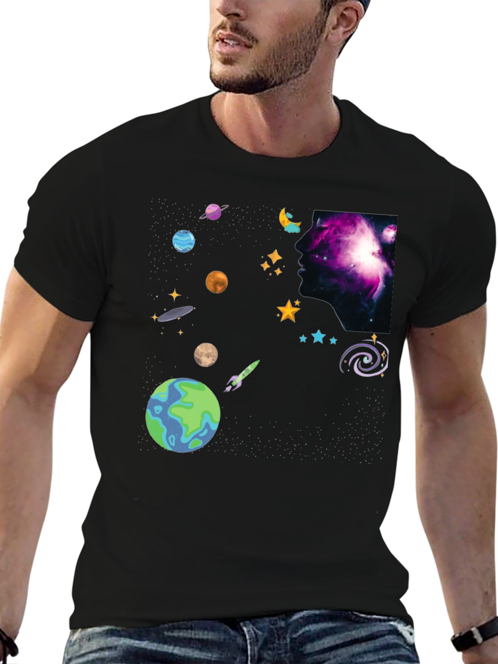 Cosmic Dreamer Black T-Shirt Space Design