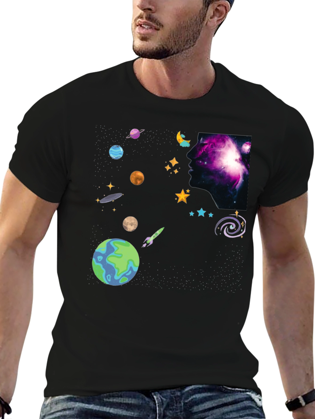 Cosmic Dreamer Black T-Shirt Space Design