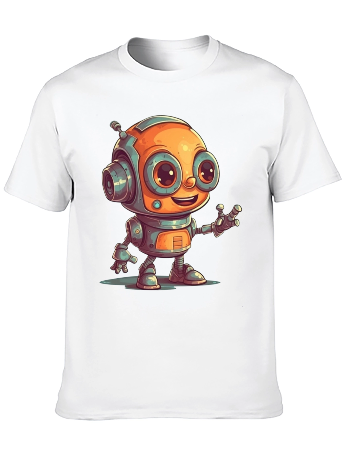 Cute Robot Graphic Tee - Black Cotton T-Shirt