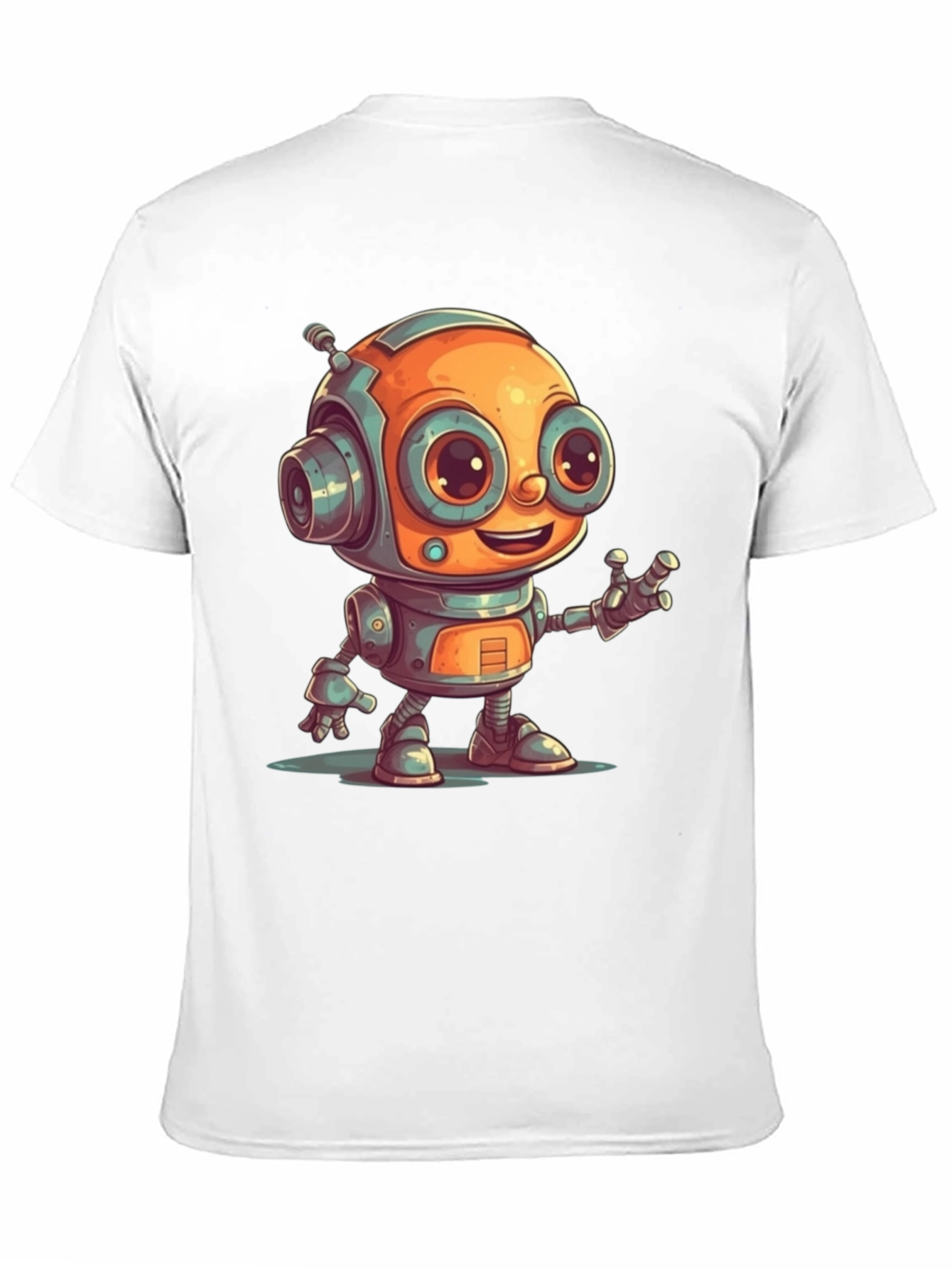 Cute Robot Graphic Tee - Black Cotton T-Shirt