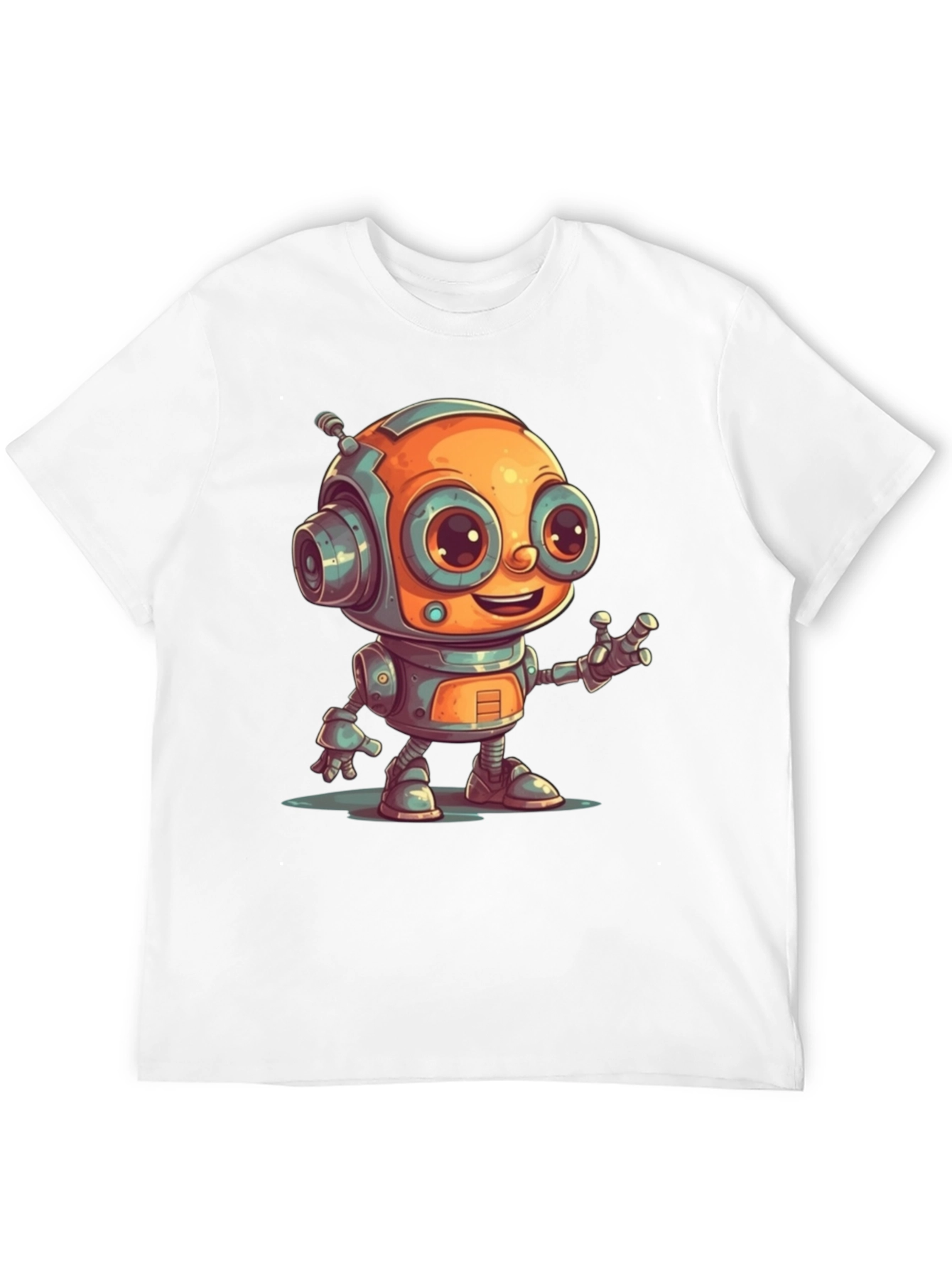 Cute Robot Graphic Tee - Black Cotton T-Shirt