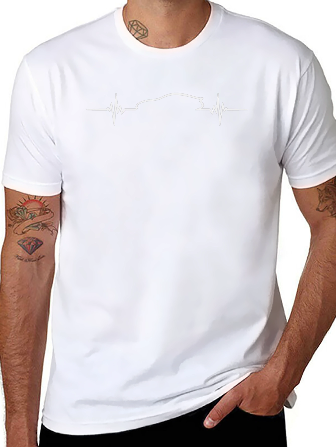 Car Heartbeat Graphic Tee - Black Crew Neck T-Shirt