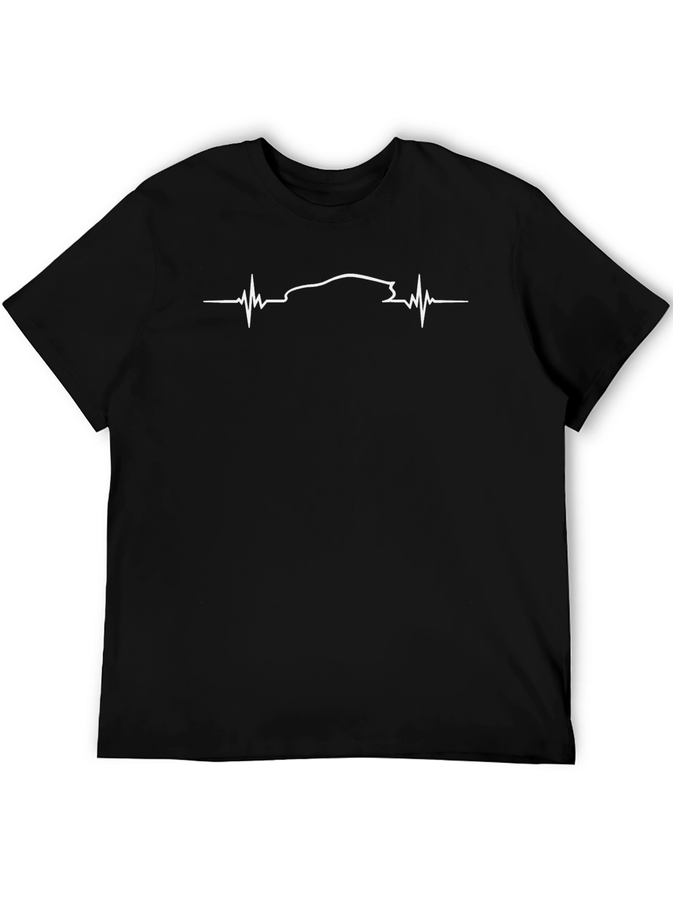 Car Heartbeat Graphic Tee - Black Crew Neck T-Shirt
