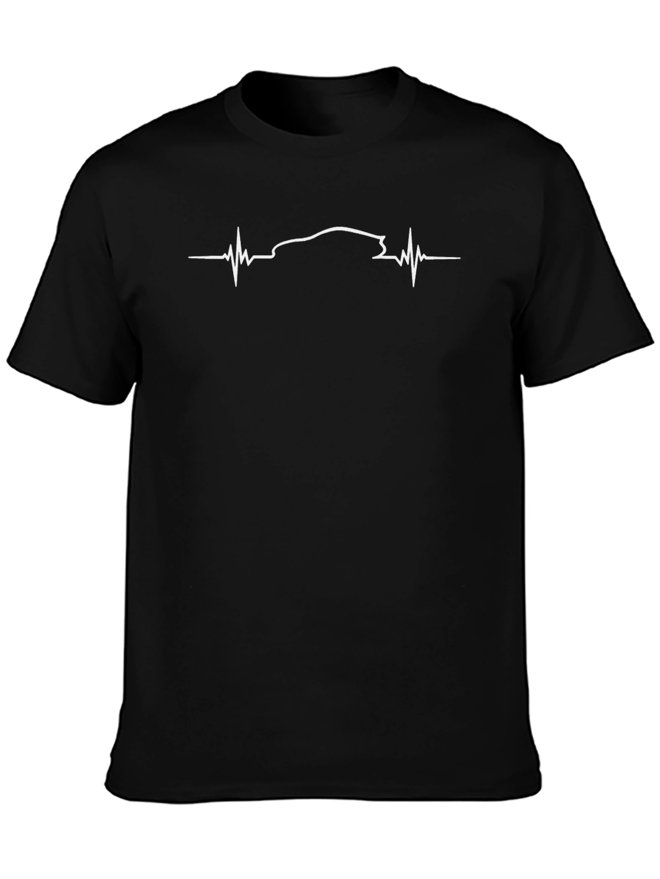 Car Heartbeat Graphic Tee - Black Crew Neck T-Shirt