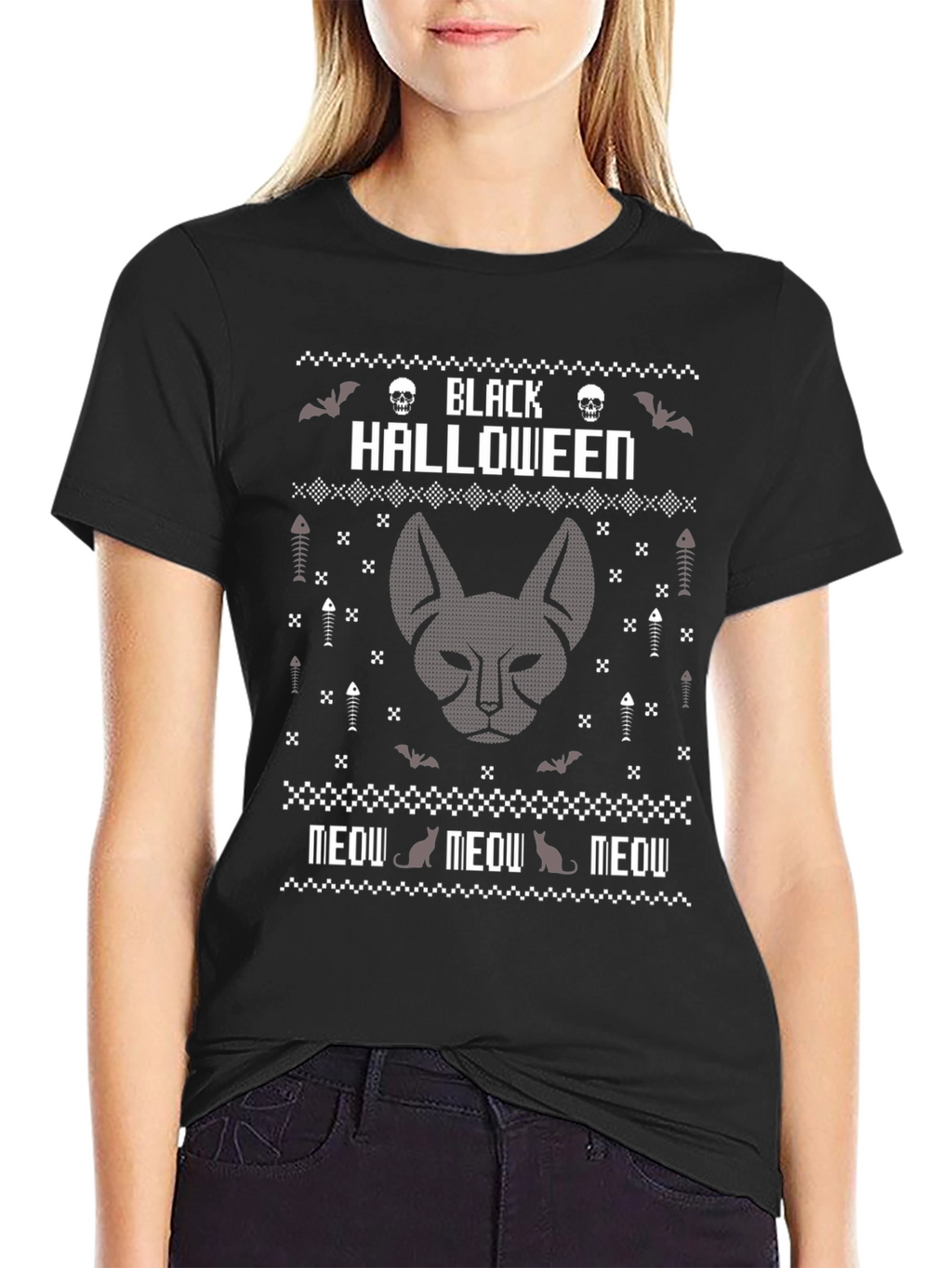 Black Halloween Cat T-Shirt