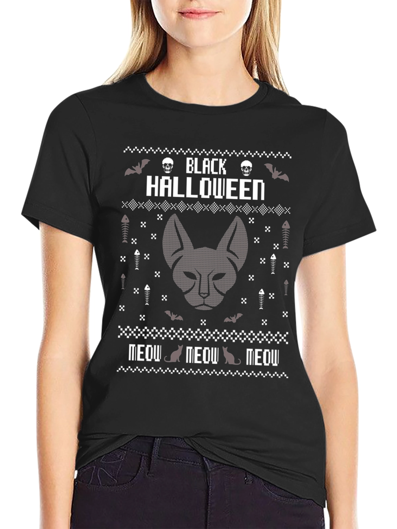 Black Halloween Cat T-Shirt