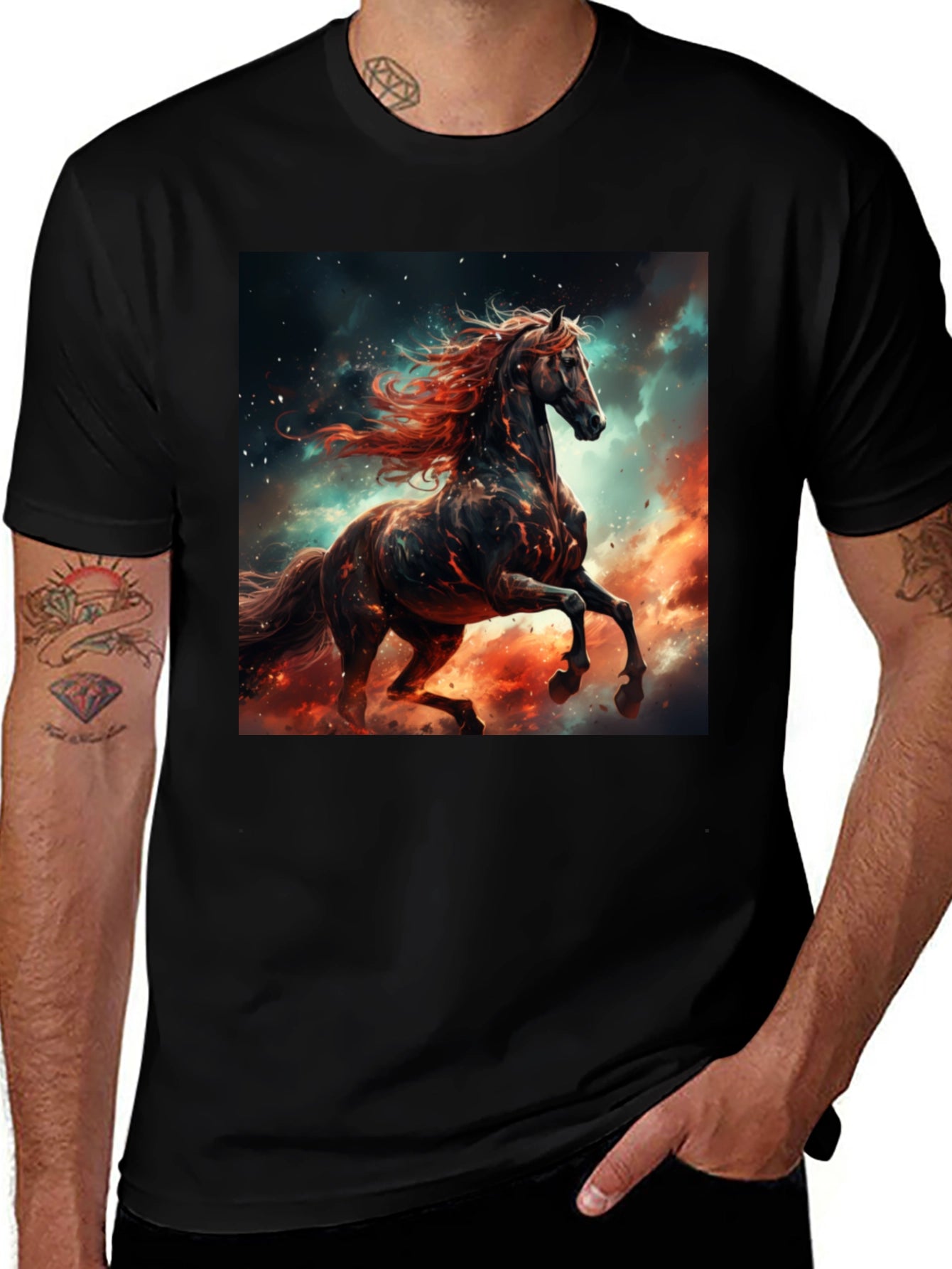 Fiery Horse Graphic Tee - Black Cotton