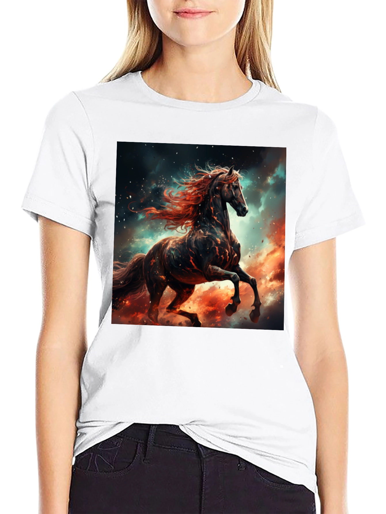 Fiery Horse Graphic Tee - Black Cotton