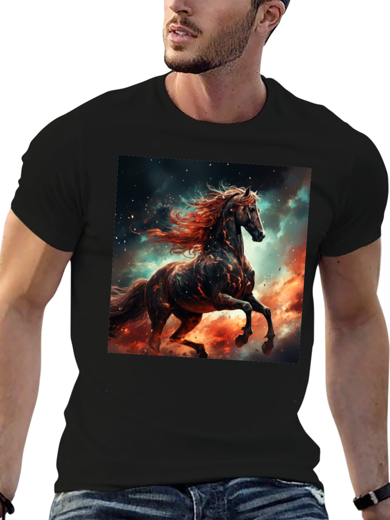 Fiery Horse Graphic Tee - Black Cotton