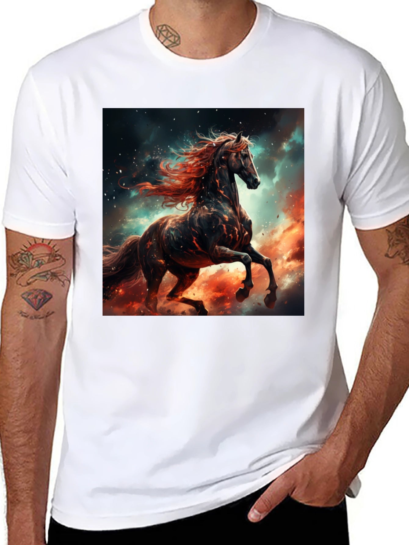 Fiery Horse Graphic Tee - Black Cotton