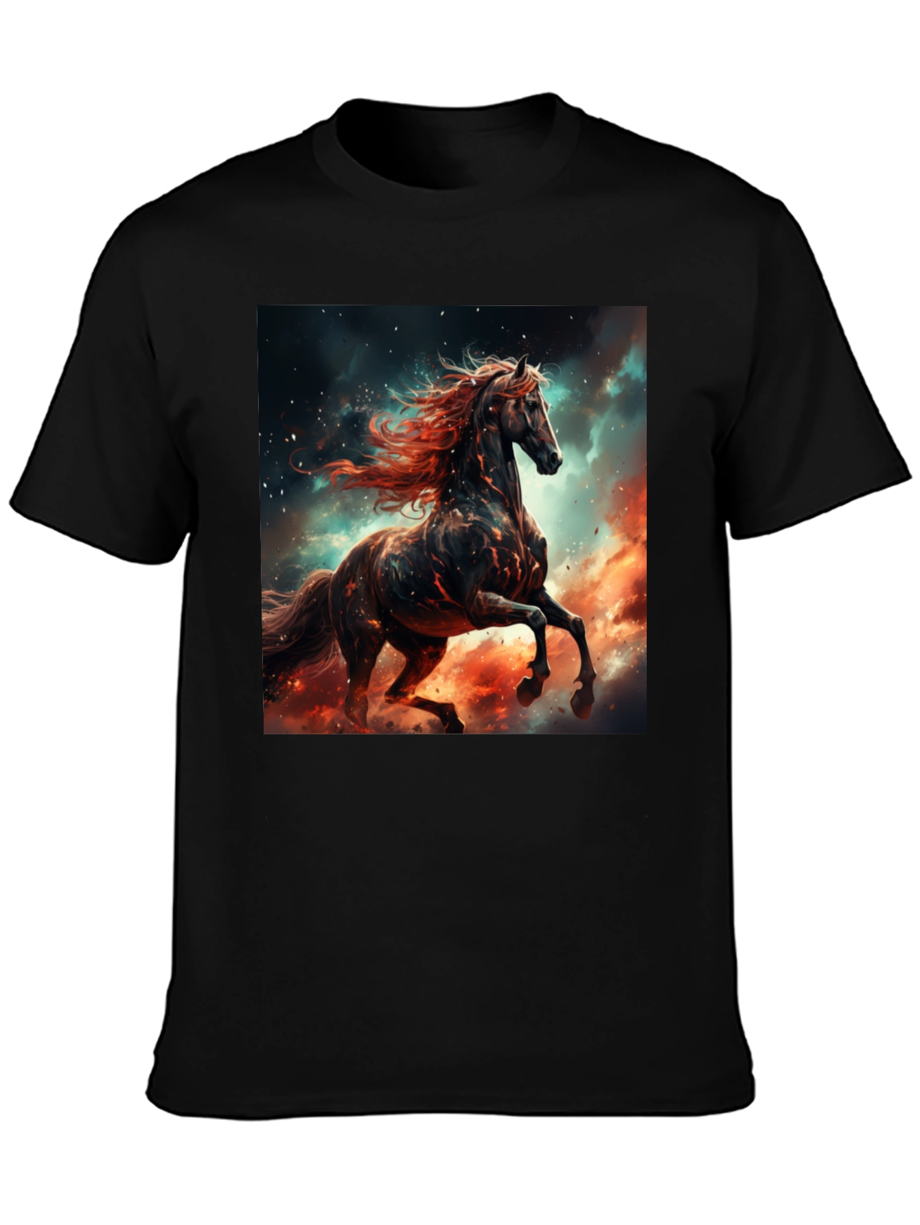 Fiery Horse Graphic Tee - Black Cotton